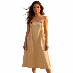 DAVID DART COLLECTION Linen Midi Dress Women’s Small Beige Minimalist Coastal